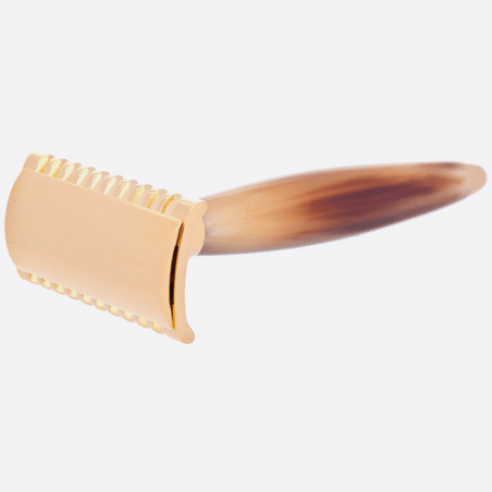 Maquinilla de afeitar de seguridad en cuerno y oro
