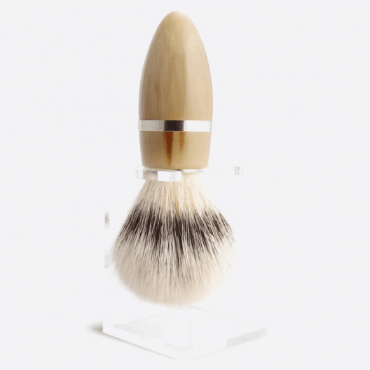 White fiber Shaving Brush in Genuine Horn and its support