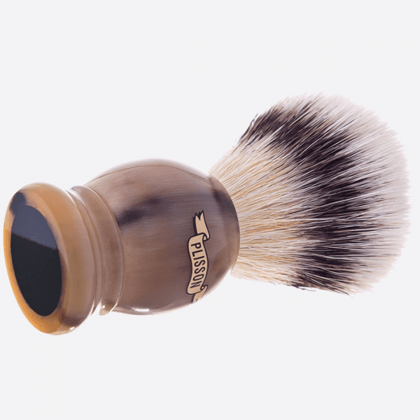 Shaving Brush Plisson with genuine horn and white synthetic fibre