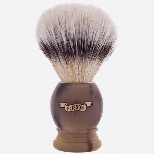 Shaving Brush Plisson with genuine horn and white synthetic fibre