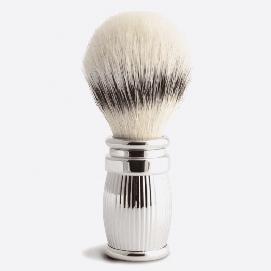 Shaving brush in solid brass with palladium finish and synthetic fibre