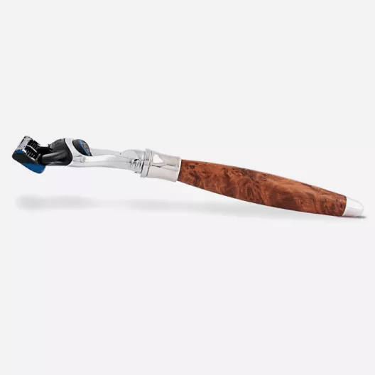 Rasoir en bois de Thuya tête Fusion Gillette Finition Chrome - Plisson 1808