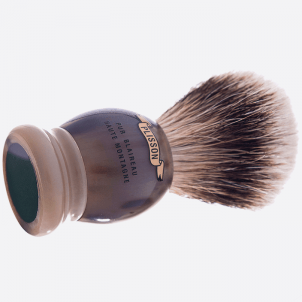 Plisson shaving brush with a real horn handle, bristles white badger mountain