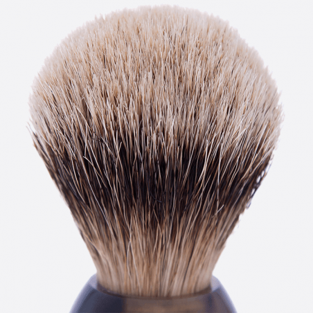 Plisson shaving brush with a real horn handle, bristles white badger mountain