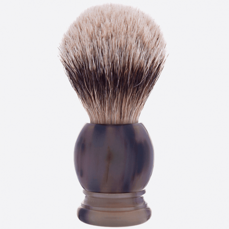 Plisson shaving brush with a real horn handle, bristles white badger mountain