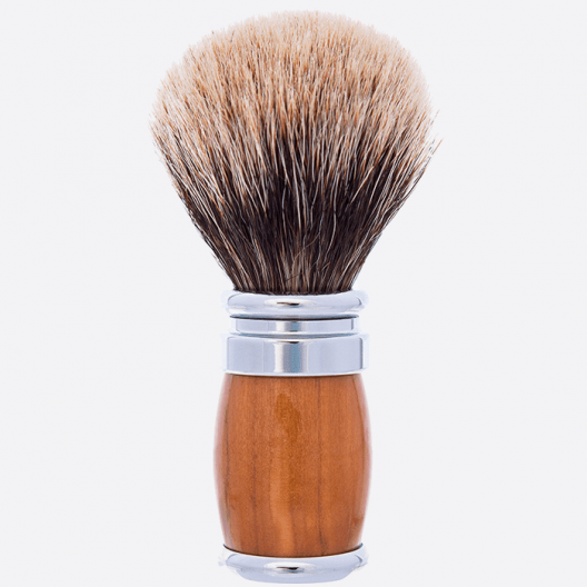 Olive Wood and Chrome Joris Shaving brush - European Grey