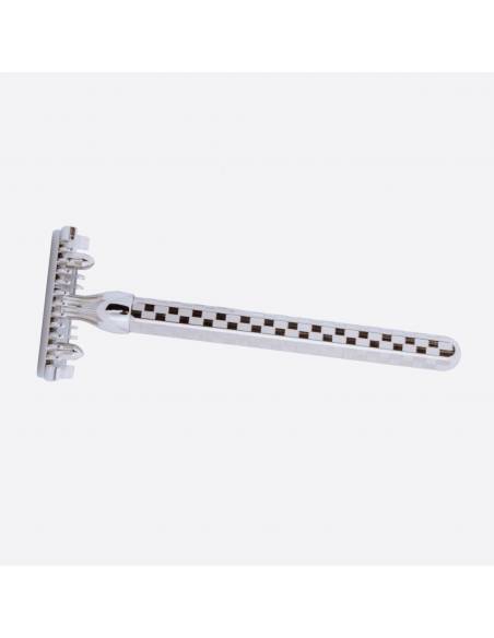 Solid Hexagonal Safety Razor with palladium finish - Tile pattern