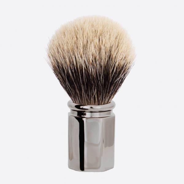 Octagonal Ruthenium finish Shaving Brush in European White