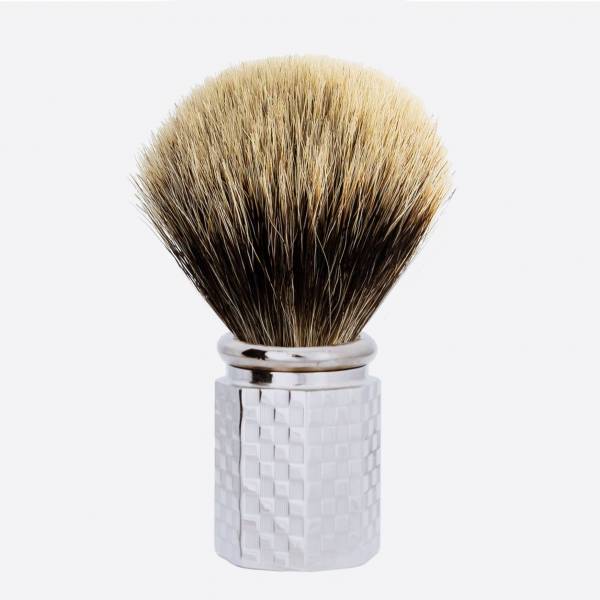 Shaving Brush Octagonal European Grey - Palladium finish with a tile pattern