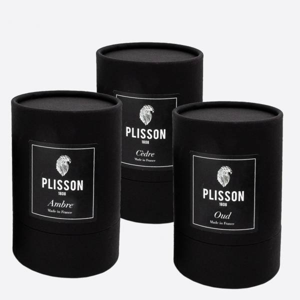Trío de velas amaderadas, fabricadas en Francia – Plisson 1808