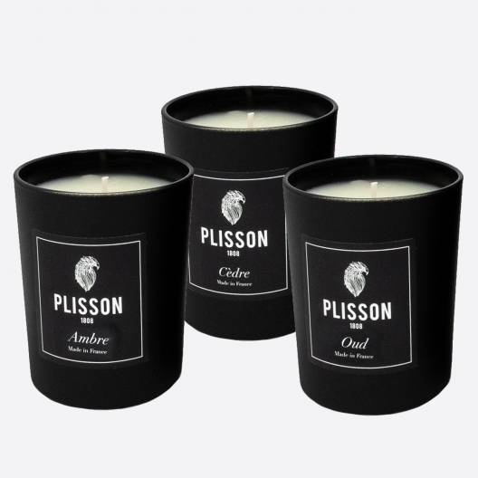 Trío de velas amaderadas, fabricadas en Francia – Plisson 1808