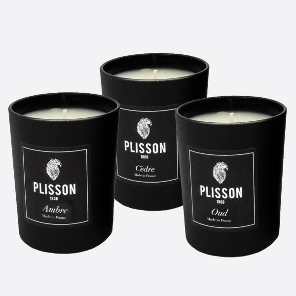 Trío de velas amaderadas, fabricadas en Francia – Plisson 1808