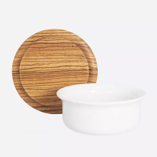 Shaving Bowl and Soap with Zebrano Wood Lid – Made in France