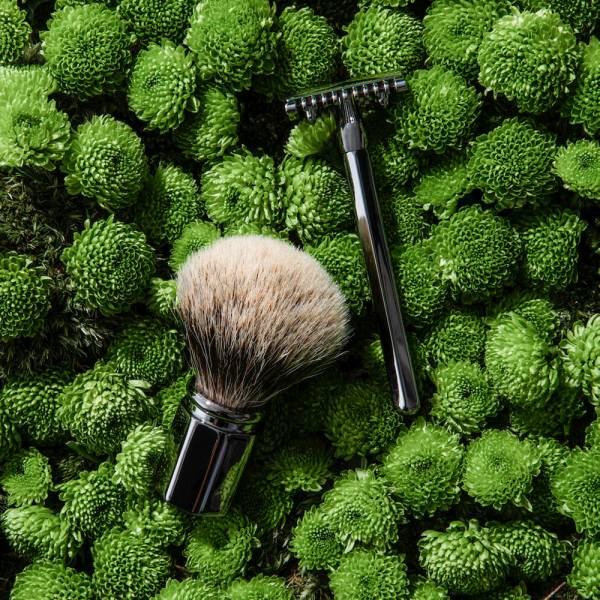 Octagonal Ruthenium finish Shaving Brush in European Grey