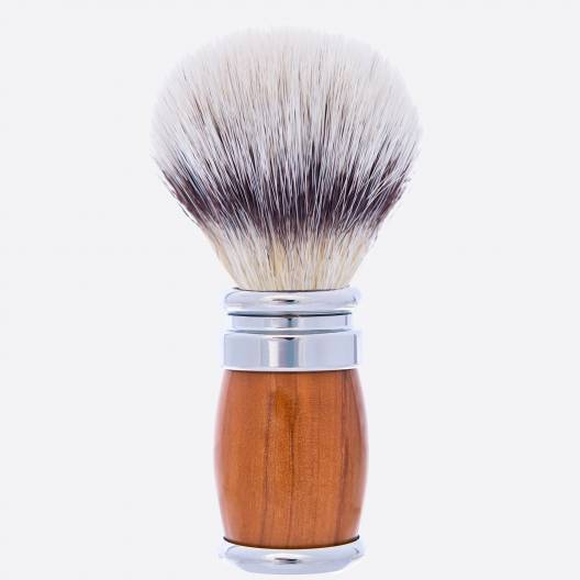 Olive wood and chrome finish shaving brush - “High Mountain White” fibre - Joris