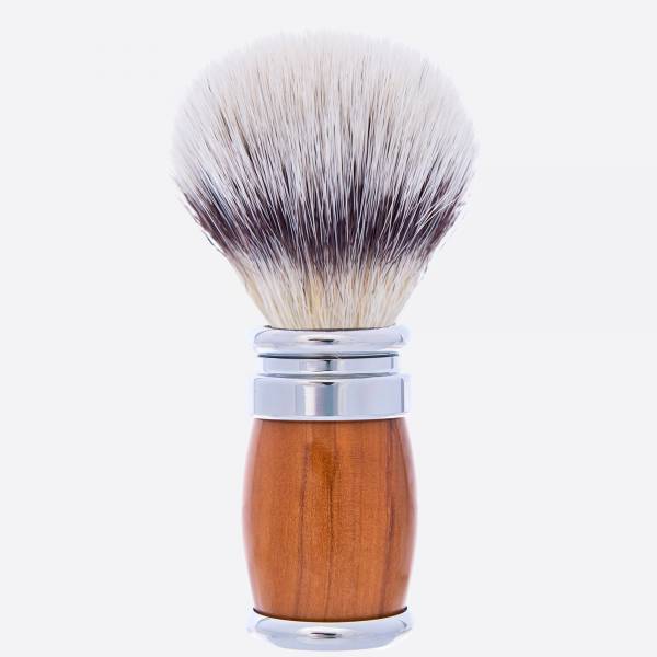 Olive wood and chrome finish shaving brush - “High Mountain White” fibre - Joris - Plisson 1808