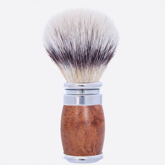 Briar and chrome finish shaving brush - “High Mountain White” fibre - Joris