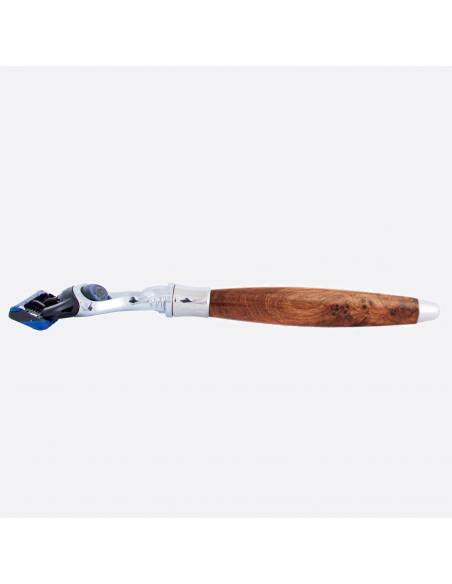 Rasoir en bois de Thuya tête Fusion Gillette Finition Chrome - Plisson 1808