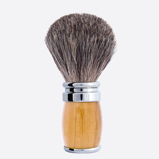 Brocha de afeitar Gris Ruso Madera de olivo y acabado cromado - Joris