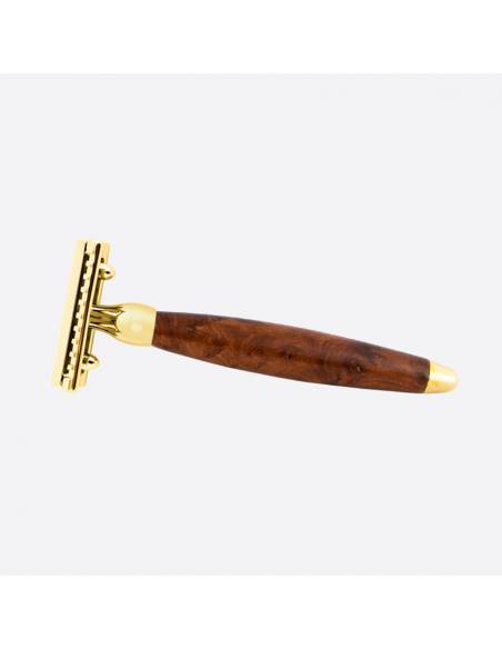 Safety razor in Thujawood with gold finish - Plisson 1808