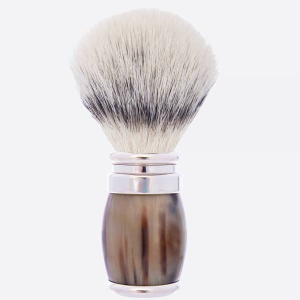 horn and palladium finish and "High Mountain White" fibre shaving brush