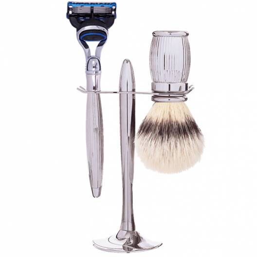 Prestigious 3-piece set: Razor, Fibre Badger and holder - Plisson 1808