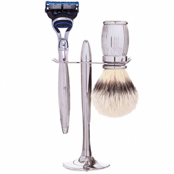 Prestigious 3-piece set: Razor, Fibre Badger and holder - Plisson 1808