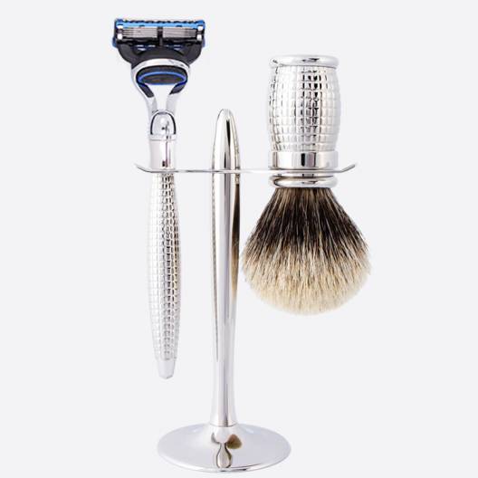 Juego de 3 piezas: brocha de afeitar, maquinilla de afeitar Fusion y soporte - Paladio Europeo Gros