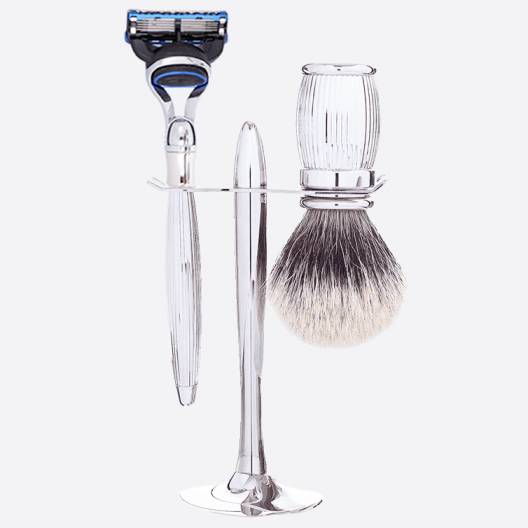 3-piece set: shaving brush, Fusion razor and holder - Godron Palladium European Grey