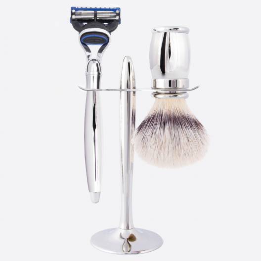 3-piece set: Fusion razor, fibre shaving brush and holder - Plisson