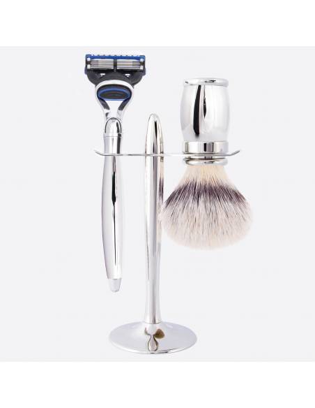 High Mountain White Shaving Brush & Fibre Razor Set with Stand