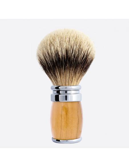 olive wood and chrome finish and High Mountain White badger