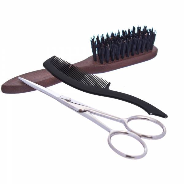 Beard and Moustache maintenance kit : Comb, Brush and Scissors - Plisson 1808