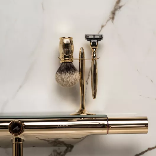Gold finish shaving brush and razor stand - Plisson 1808