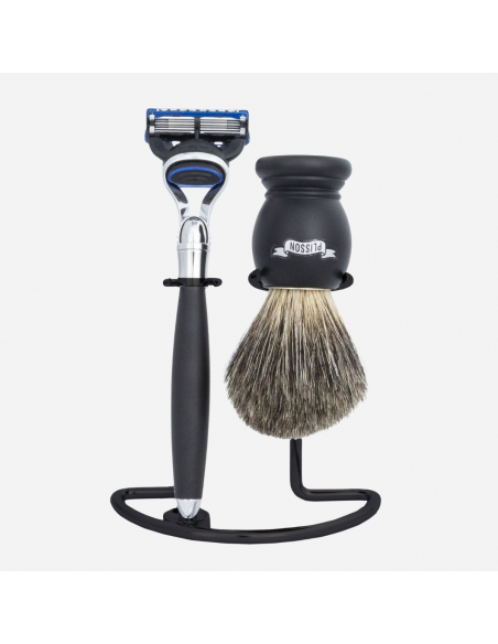 Dreiteiliges Rasier-Set aus Buchenholz und Messing – Plisson 1808