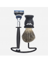 Dreiteiliges Rasier-Set aus Buchenholz und Messing – Plisson 1808