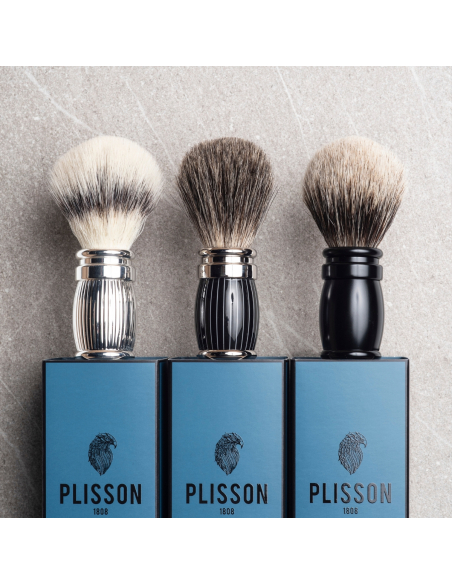 Rasierpinsel Plisson Kunstfaser und Palladium-Finish