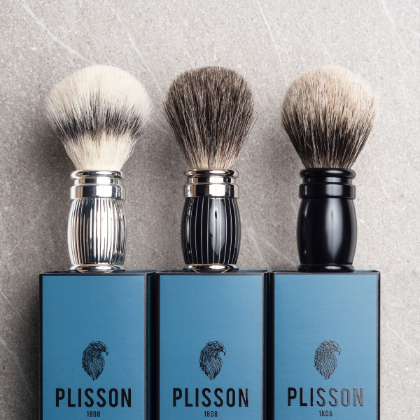 Rasierpinsel Plisson Kunstfaser und Palladium-Finish