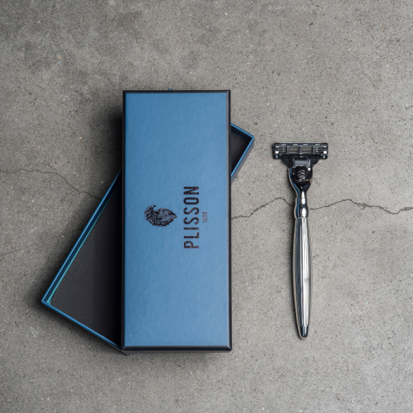 Godron Mach3 Massiv-Rasiermesser Palladium-Finish - Plisson 1808