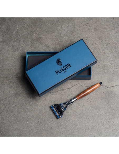 Rasoir en bois de Thuya tête Fusion Gillette Finition Chrome - Plisson 1808