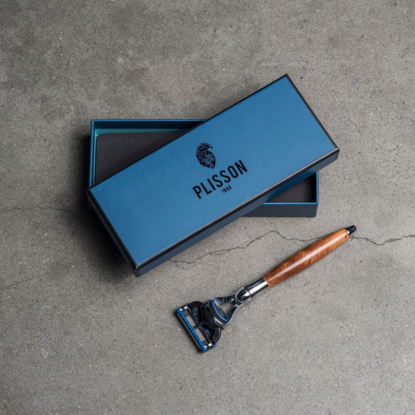 Rasoir en bois de Thuya tête Fusion Gillette Finition Chrome - Plisson 1808