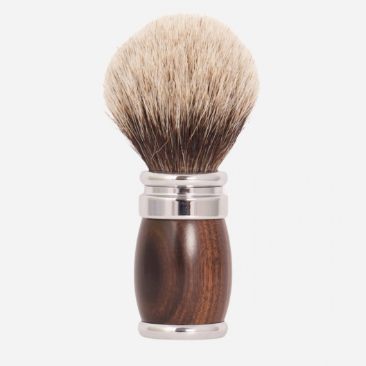 Macassar Ebony Wood Shaving Brush Chrome Finish European Grey