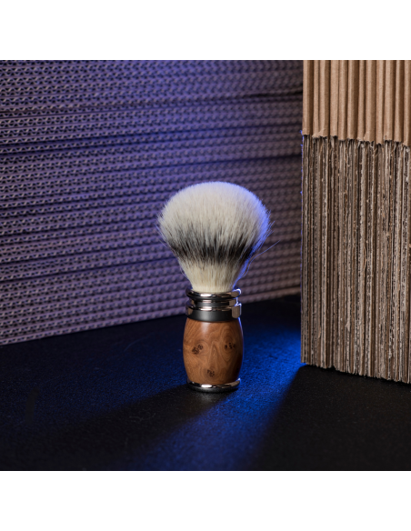 Briar and chrome finish shaving brush - “High Mountain White” fibre - Joris - Plisson 1808