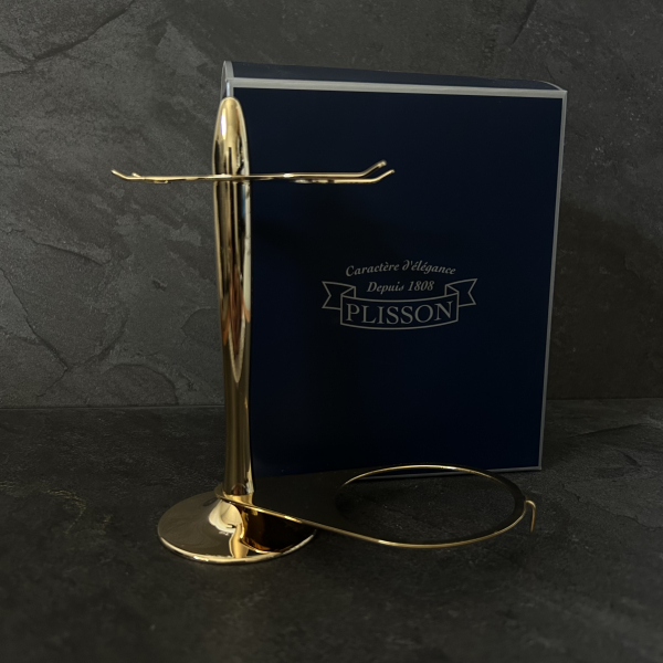Shaving brush, razor and beard bowl set, gold finish - Plisson 1808