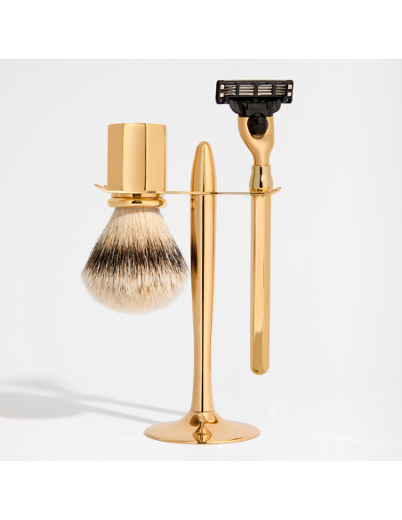Gold finish shaving brush and razor stand - Plisson 1808