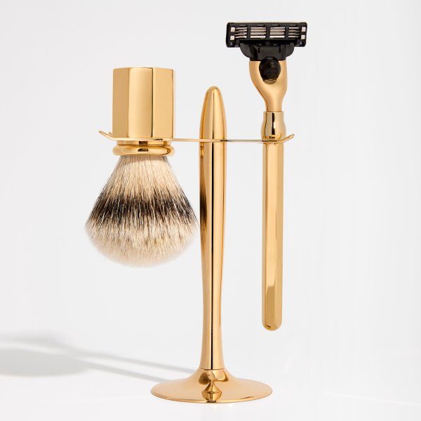 Gold finish shaving brush and razor stand - Plisson 1808
