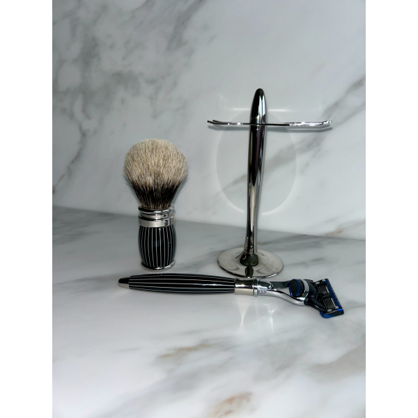 3-teiliges Rasur-Set, lackiert im Retro-Stil, Fusion, europäisches Grau, Chrom-Finish