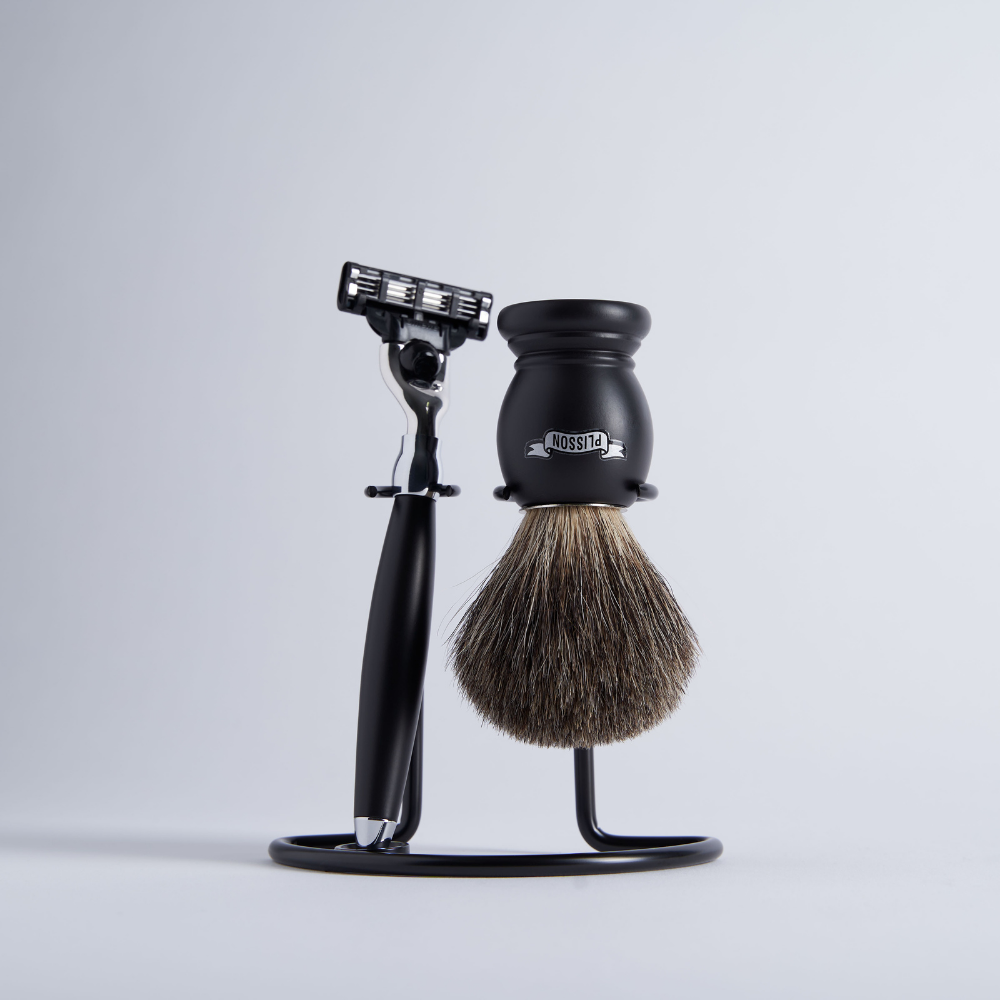 3-piece black beechwood shaving set - Plisson 1808