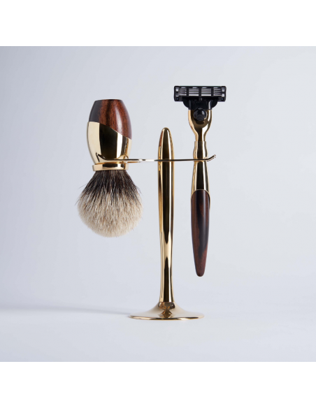 3-piece shaving set: brush, razor, and stand – Gold finish