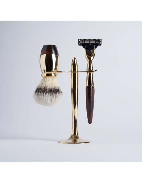 3-piece shaving set: brush, razor, and stand – Gold finish